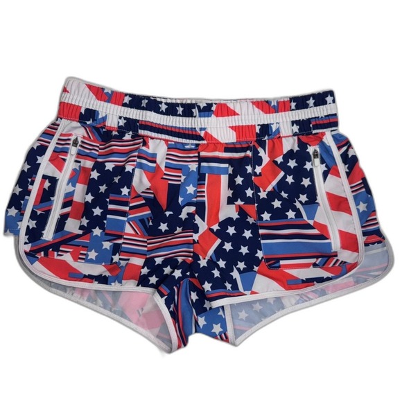 Fabletics Tyson Track Shorts Womens XS Patchwork Pride Red White Blue Zip Pocket - Picture 9 of 10